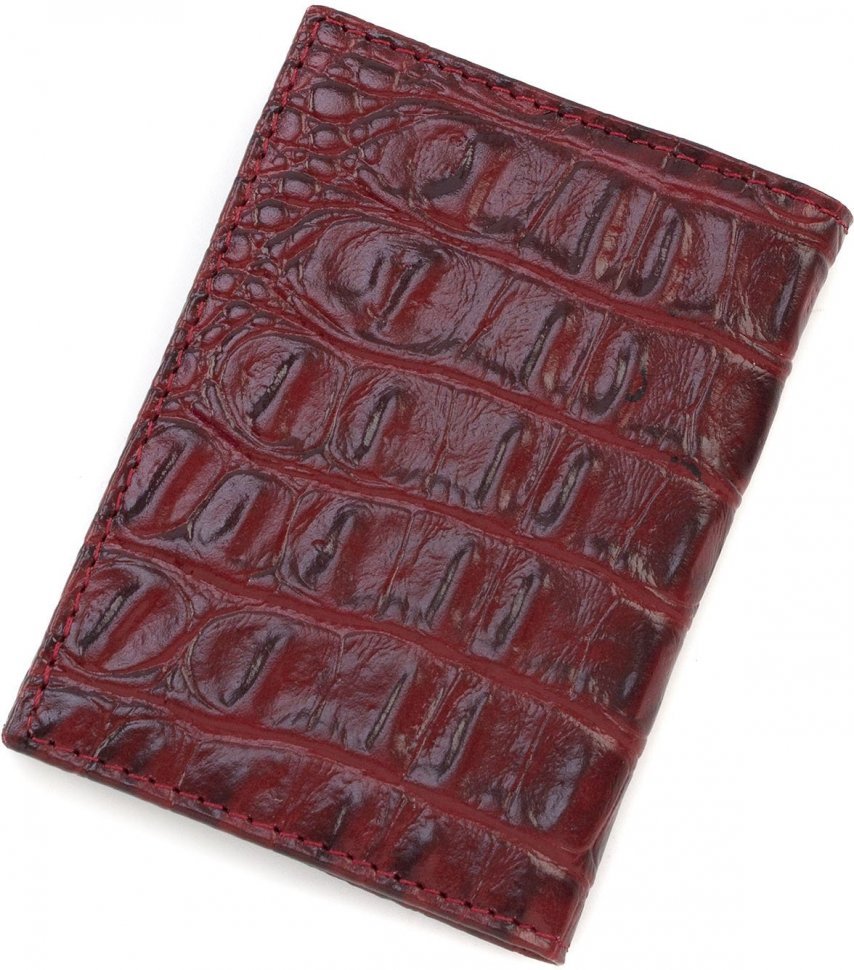 Червона обкладинка для автодокументів з натуральної шкіри під крокодила KARYA (096-016)