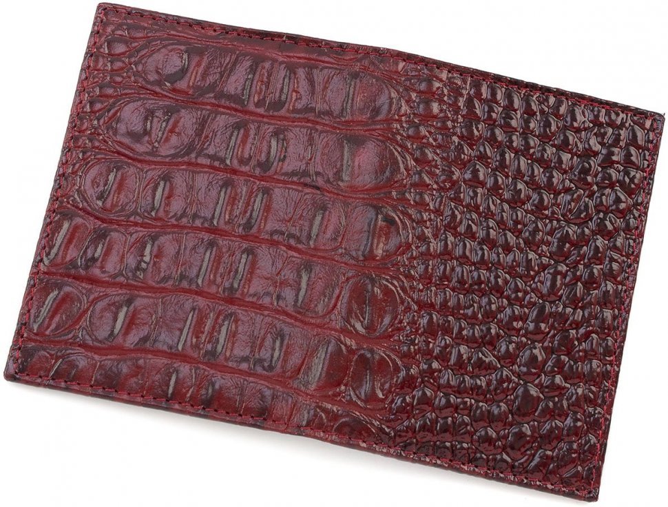 Красная обложка для автодокументов из натуральной кожи под крокодила KARYA (096-016)