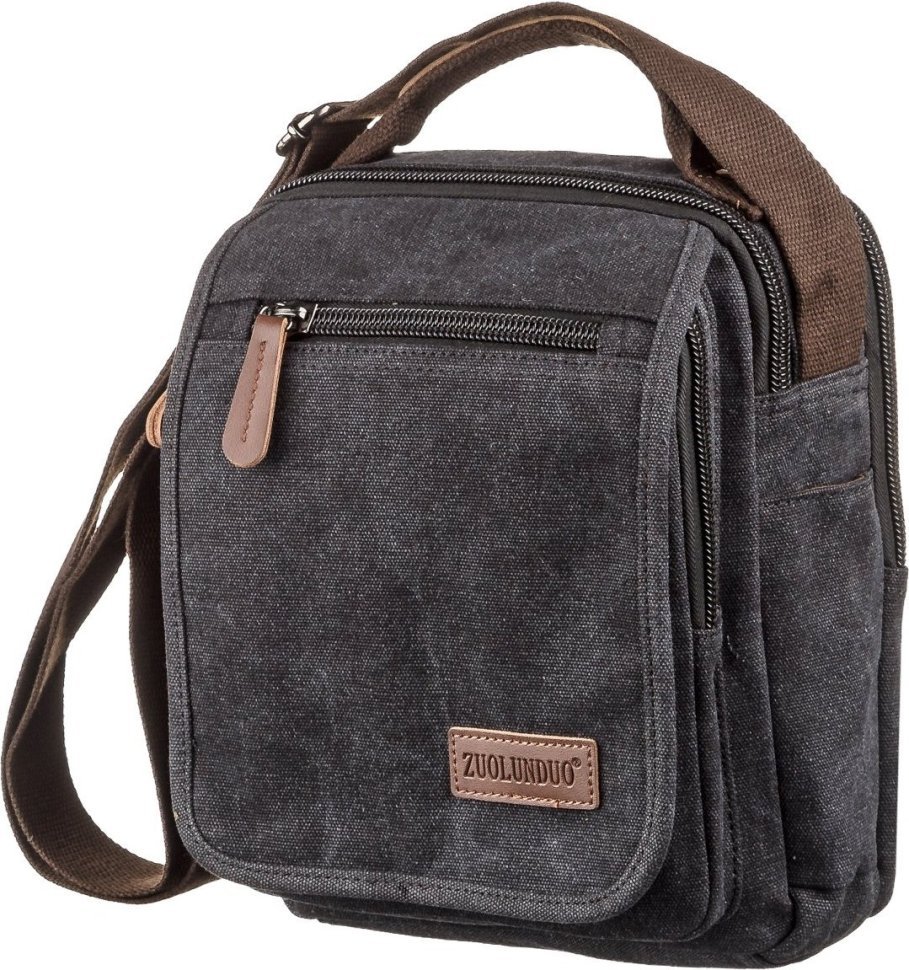 Стильная мужская сумка на два отделения из текстиля черного цвета Vintage (20199) modnotak фото №1