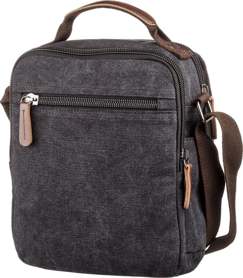 Стильная мужская сумка на два отделения из текстиля черного цвета Vintage (20199) modnotak фото №2