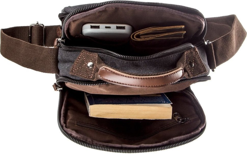 Стильная мужская сумка на два отделения из текстиля черного цвета Vintage (20199) modnotak фото №5