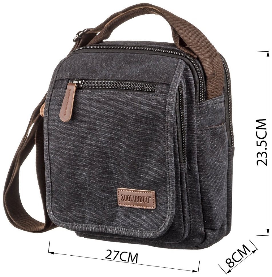 Стильная мужская сумка на два отделения из текстиля черного цвета Vintage (20199) modnotak фото №6