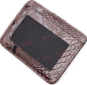 Лаковый карманный картхолдер из натуральной кожи под змею в коричневом цвете KARYA (2420956)