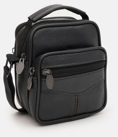 Чоловіча сумка-барсетка з натуральної шкіри флотар Borsa Leather 94670 чорного кольору