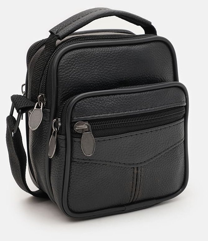 Чоловіча сумка-барсетка з натуральної шкіри флотар Borsa Leather 94670 чорного кольору modnotak фото №2