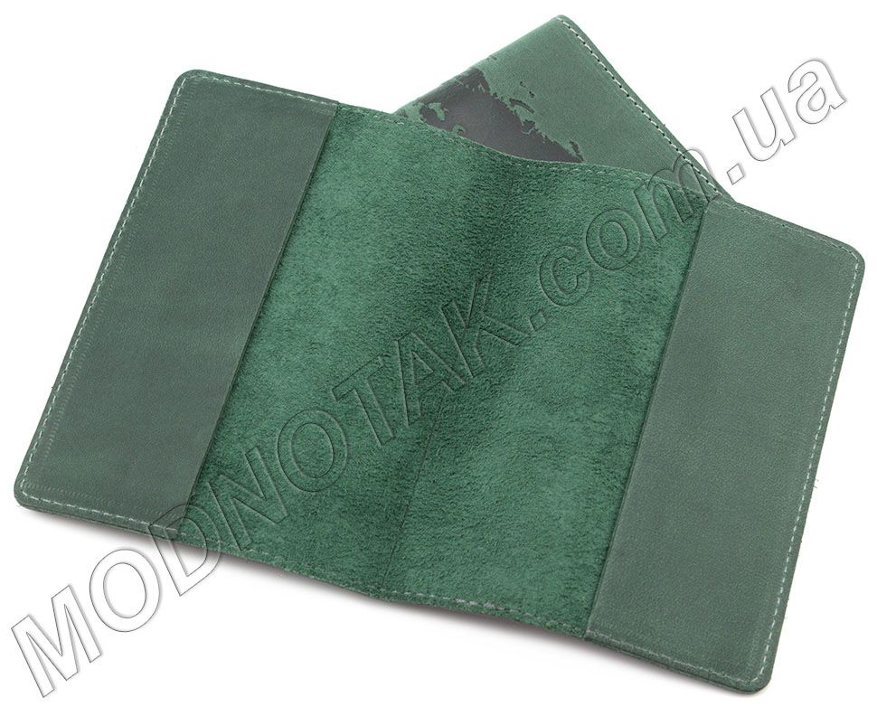 Кожаная обложка зеленого цвета с тиснением карты мира ST Leather (17764) modnotak фото №3