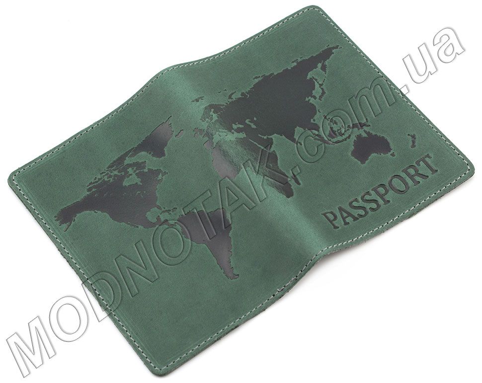 Кожаная обложка зеленого цвета с тиснением карты мира ST Leather (17764) modnotak фото №5