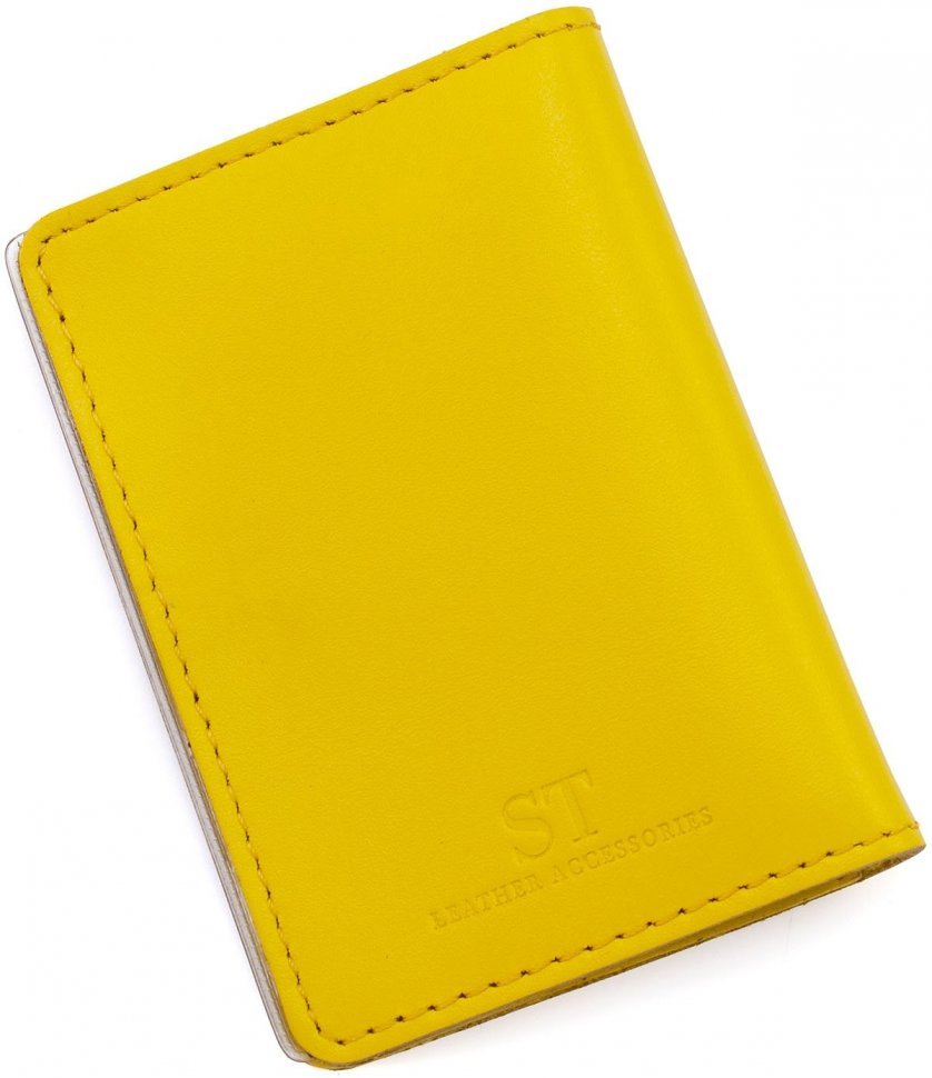 Желтая обложка для пластикового паспорта из натуральной кожи ST Leather (17798)