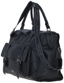 Деловая мужская дорожная сумка из натуральной фактурной кожи с ручкой Brampton London Weekender черного цвета 95470