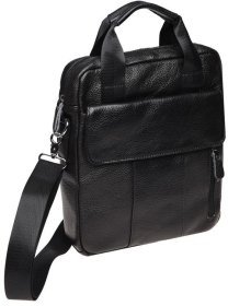 Мужская кожаная небольшая сумка в черном цвете с двумя ручками Borsa Leather (19302)