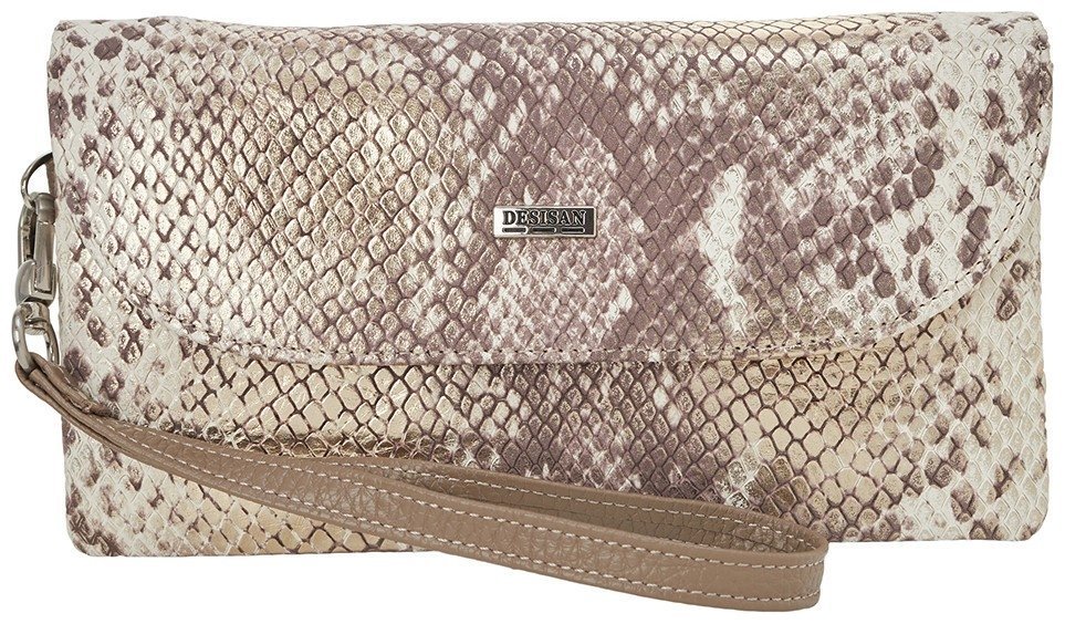 Вместительный женский кошелек из кожи с фактурой змеи с кистевым ремешком Desisan 106870 бежевого цвета фото №1 Вместительный женский кошелек из кожи с фактурой змеи с кистевым ремешком Desisan 106870 бежевого цвета modnotak фото №1