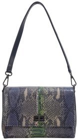 Каркасна шкіряна жіноча сумка з тисненням під змію із замочком Desisan 106970 синього кольору