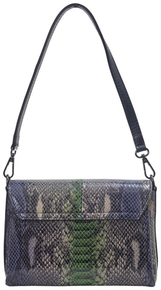 Каркасная кожаная женская сумка с тиснением под змею с замочком Desisan 106970 синего цвета modnotak фото №4