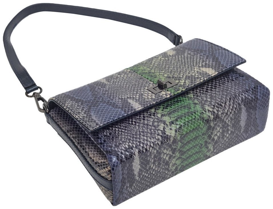 Каркасная кожаная женская сумка с тиснением под змею с замочком Desisan 106970 синего цвета modnotak фото №5