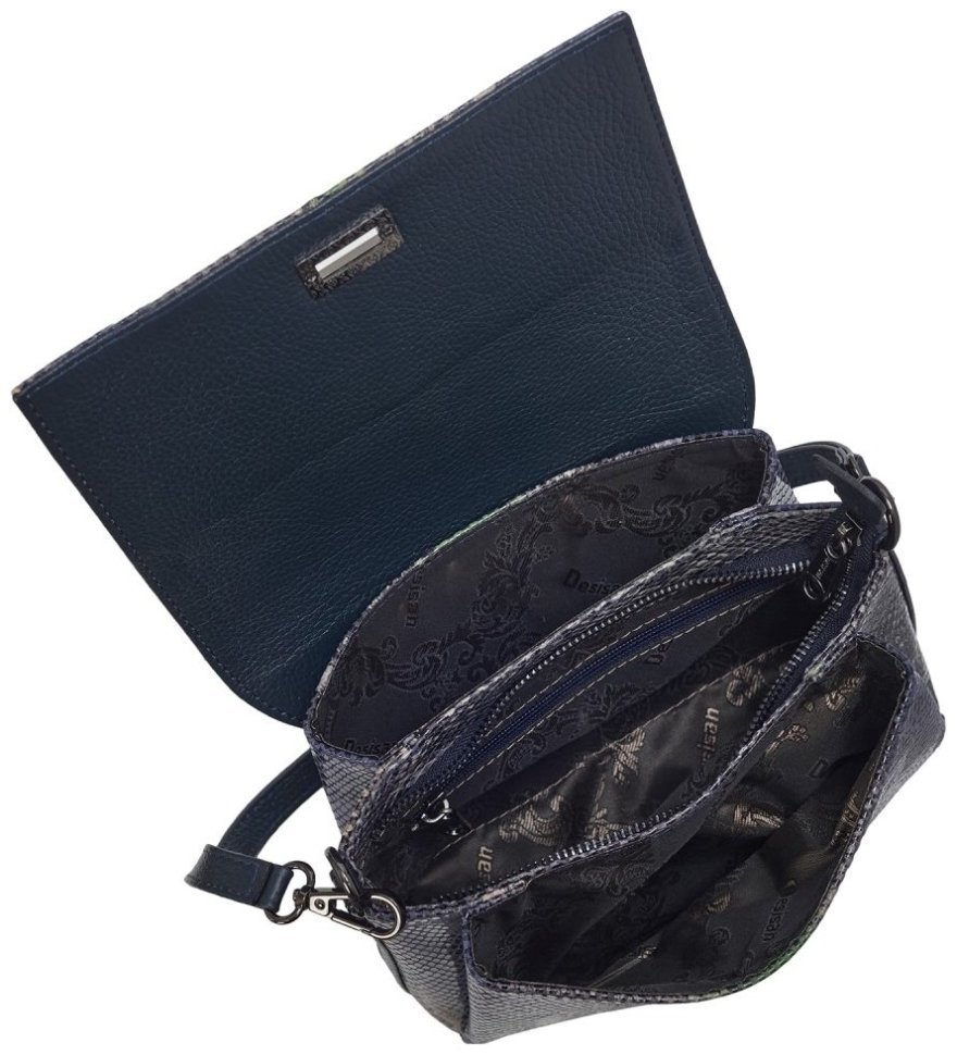 Каркасная кожаная женская сумка с тиснением под змею с замочком Desisan 106970 синего цвета modnotak фото №6