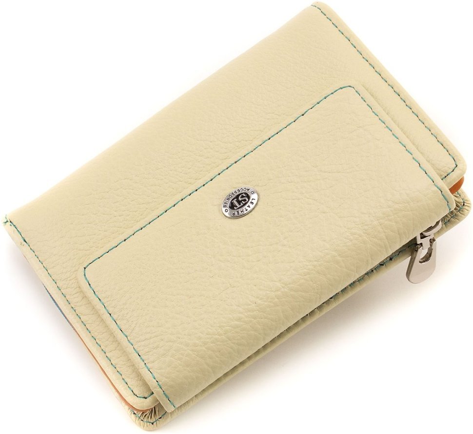 Кожаный женский кошелек молочного цвета на магните ST Leather 1767270