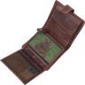 Темно-коричневое мужское портмоне из винтажной кожи с фиксацией на кнопку KARYA (2421372) - 5