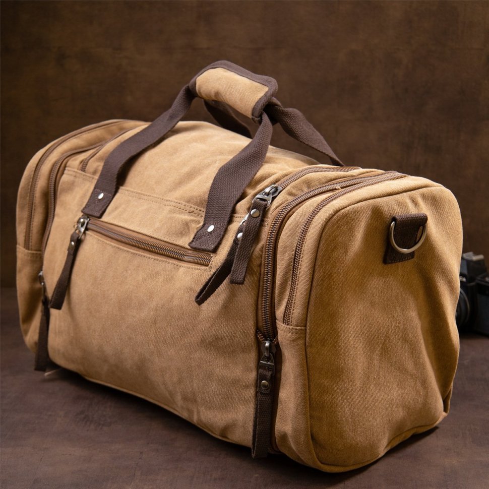 Світло-коричнева дорожня сумка з текстилю з ручками Vintage (20666)