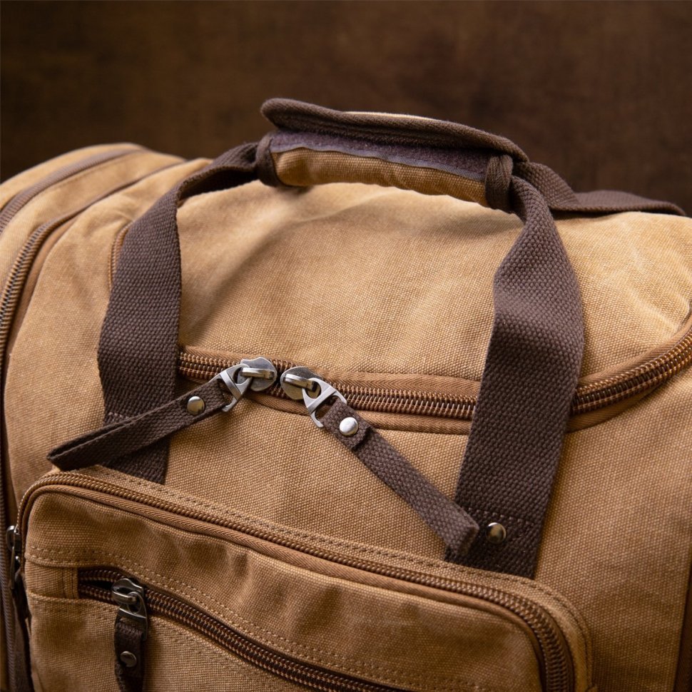 Светло-коричневая дорожная сумка из текстиля с ручками Vintage (20666) 