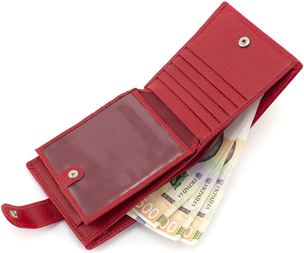 Женский кошелек из натуральной кожи красного цвета с блоком для карт ST Leather 1767470