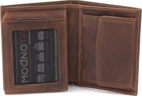 Винтажное темно-коричневое мужское портмоне из натуральной кожи без фиксации KARYA (21901)