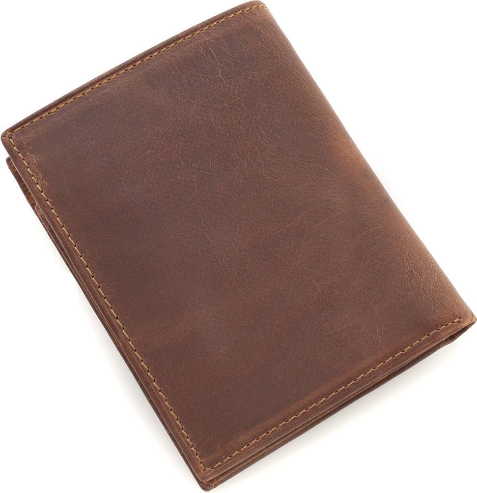 Винтажное темно-коричневое мужское портмоне из натуральной кожи без фиксации KARYA (21901)