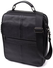 Городская мужская сумка из кожи через плечо с ручкой для носки Vintage 98170 черного цвета