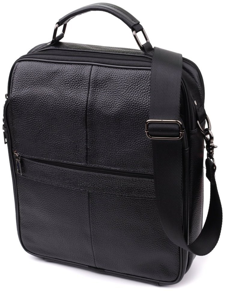 Городская мужская сумка из кожи через плечо с ручкой для носки Vintage 98170 черного цвета modnotak фото №1