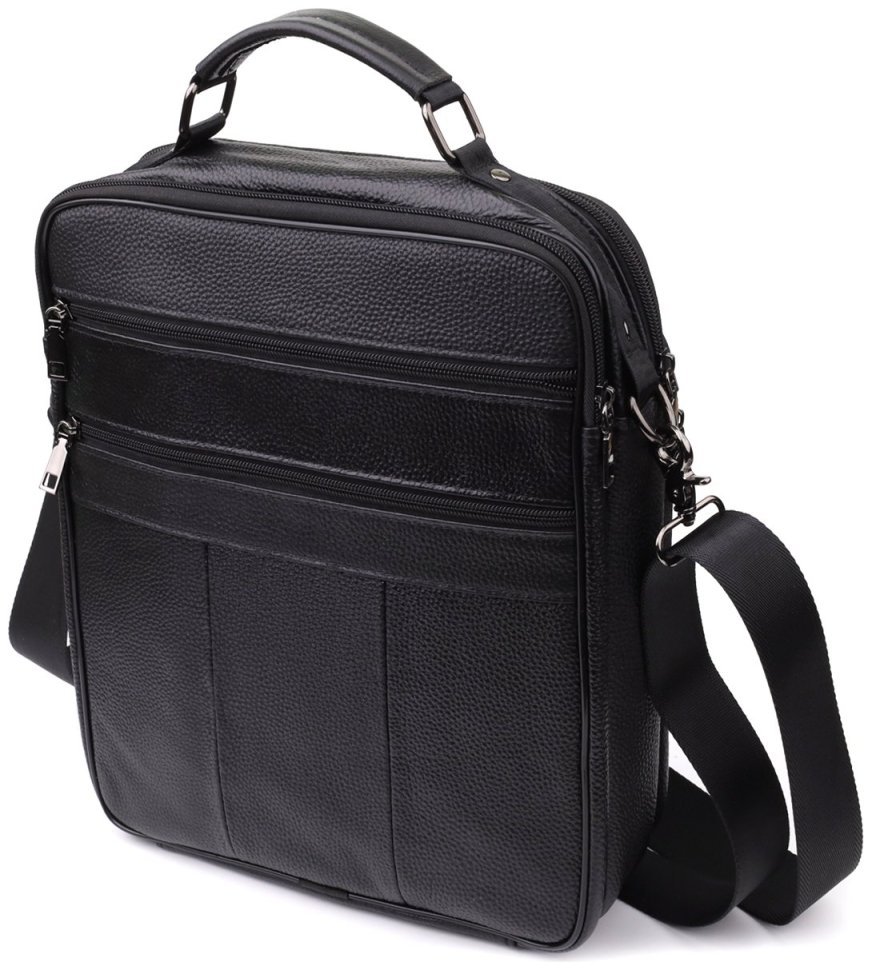 Городская мужская сумка из кожи через плечо с ручкой для носки Vintage 98170 черного цвета modnotak фото №2