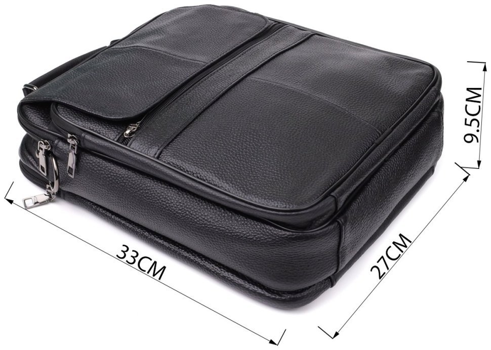 Городская мужская сумка из кожи через плечо с ручкой для носки Vintage 98170 черного цвета modnotak фото №3