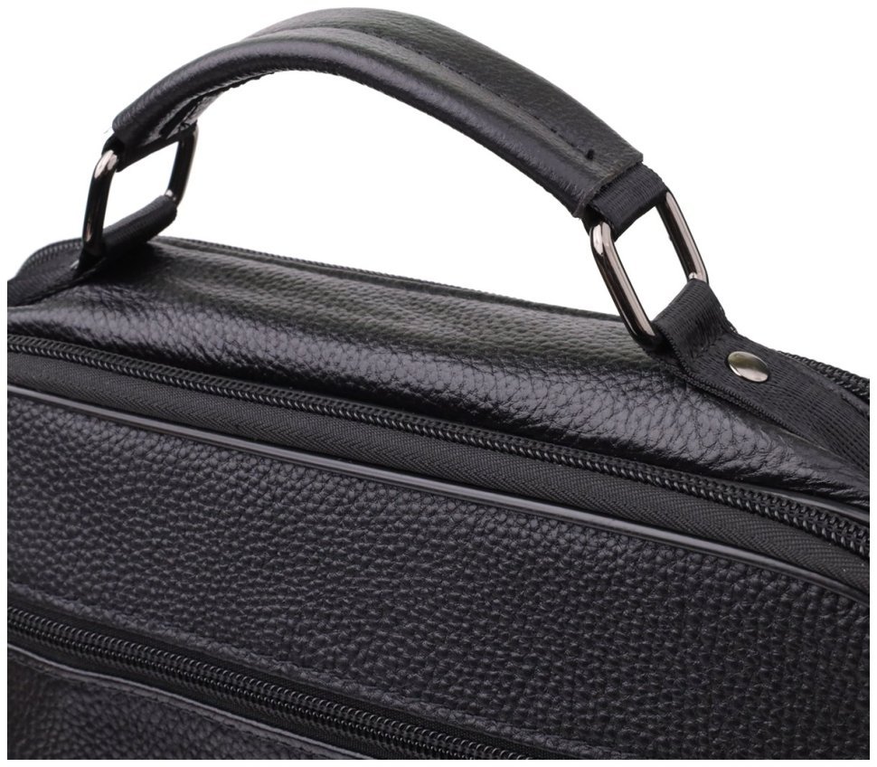 Городская мужская сумка из кожи через плечо с ручкой для носки Vintage 98170 черного цвета modnotak фото №5