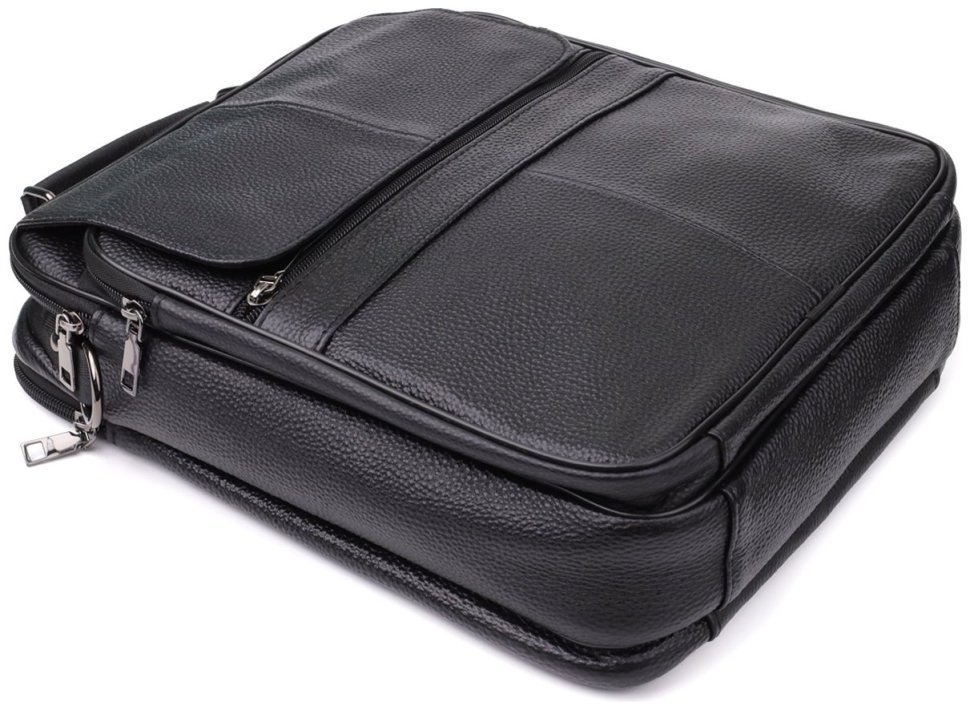 Городская мужская сумка из кожи через плечо с ручкой для носки Vintage 98170 черного цвета modnotak фото №6