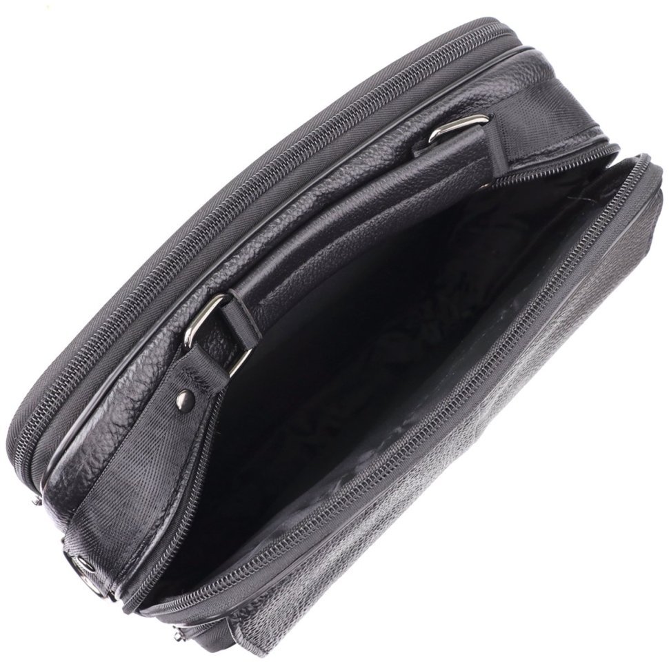 Городская мужская сумка из кожи через плечо с ручкой для носки Vintage 98170 черного цвета modnotak фото №7