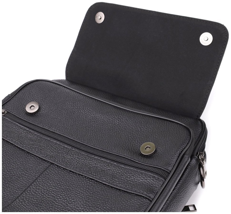 Городская мужская сумка из кожи через плечо с ручкой для носки Vintage 98170 черного цвета modnotak фото №8