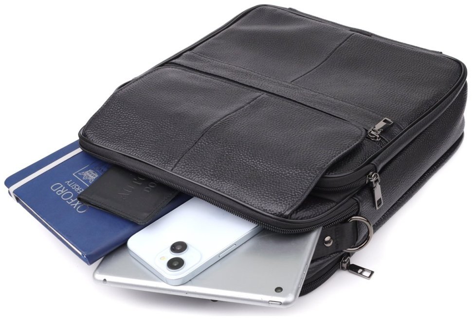 Городская мужская сумка из кожи через плечо с ручкой для носки Vintage 98170 черного цвета modnotak фото №9