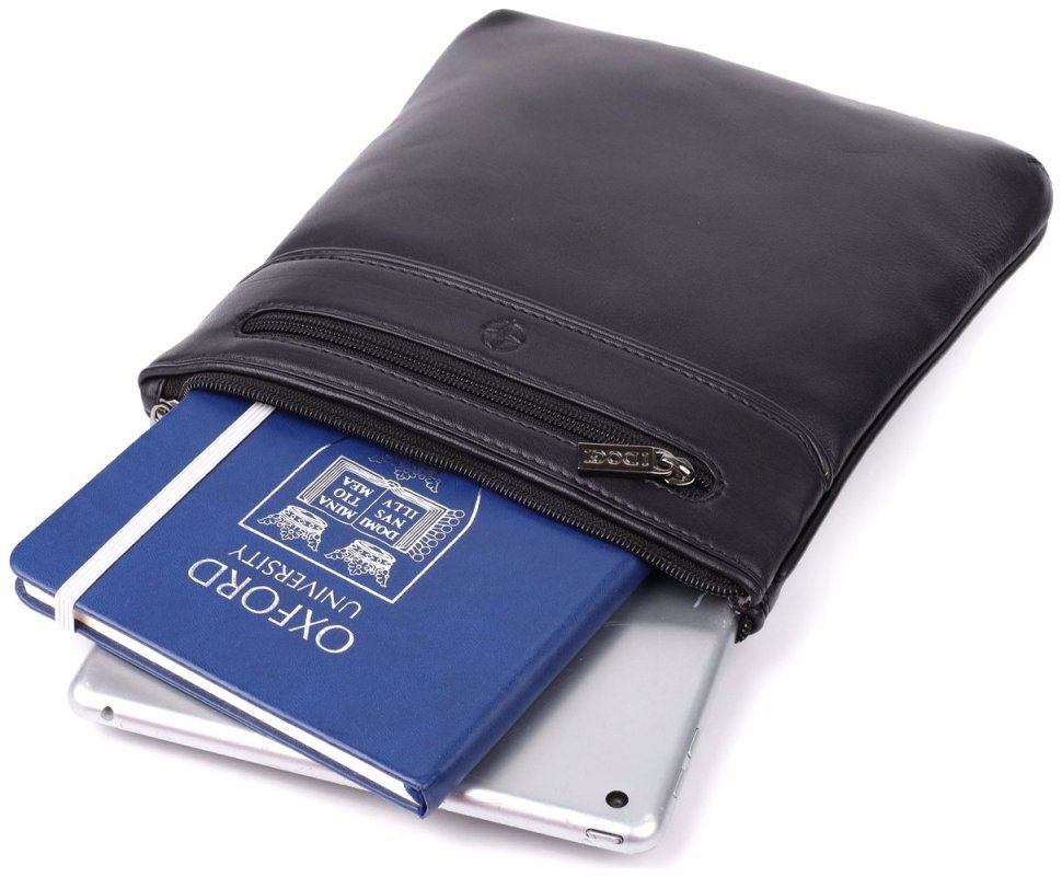 Мужская кожаная сумка планшет через плечо Tony Perotti черного цвета 108370 modnotak фото №8