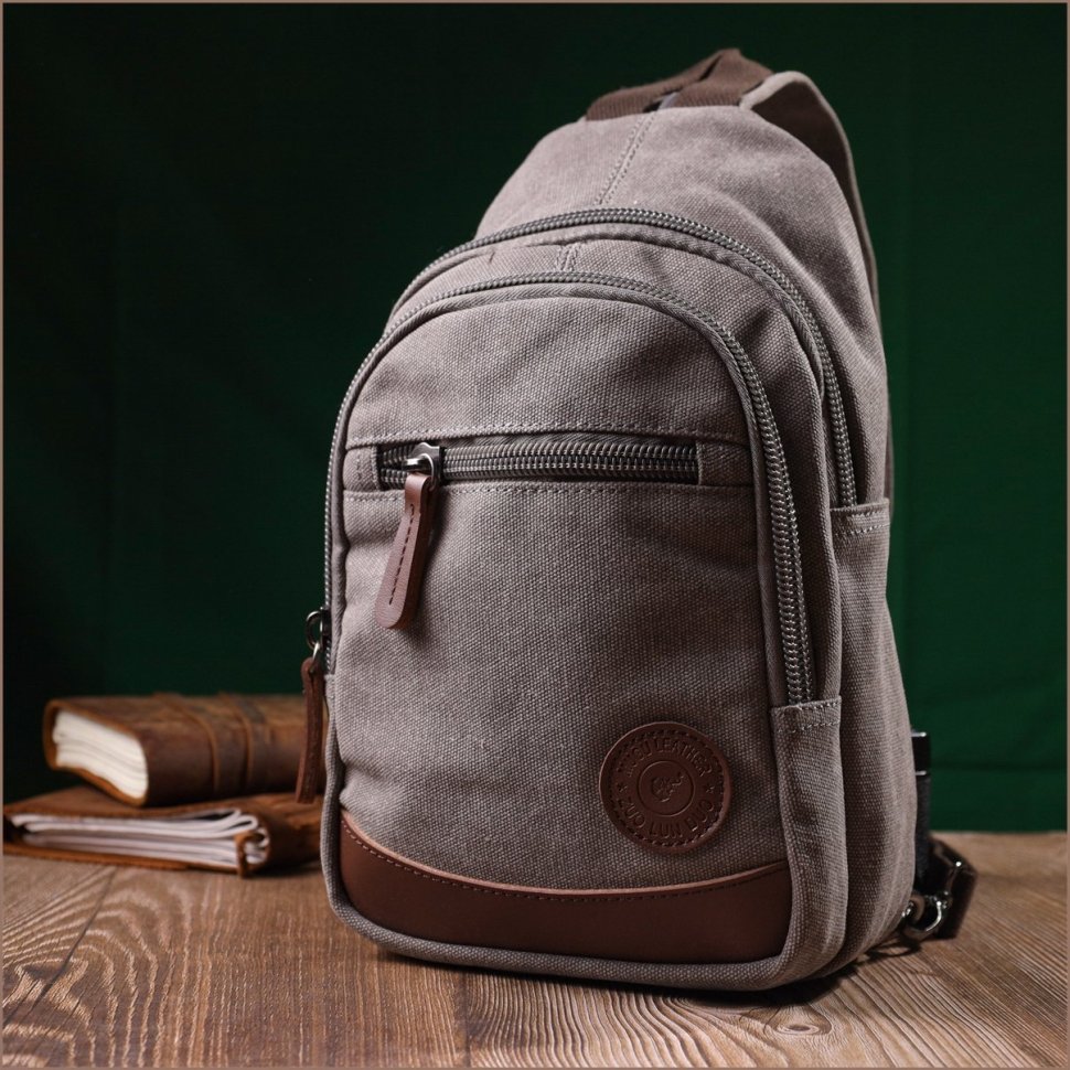 Сіра чоловіча текстильна сумка-рюкзак середнього розміру Vintagе 2422173