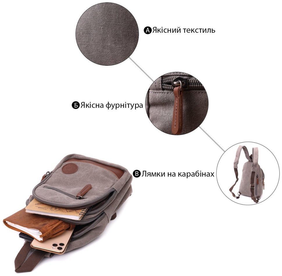 Серая мужская текстильная сумка-рюкзак среднего размера Vintagе 2422173 modnotak фото №11