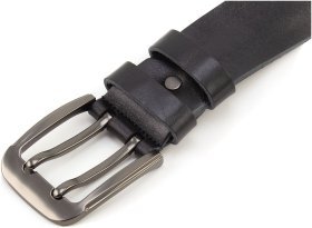 Универсальный мужской двухшпеньковый ремень из натуральной кожи с эффектом мятости Gherardini 40725-GH-black черного цвета
