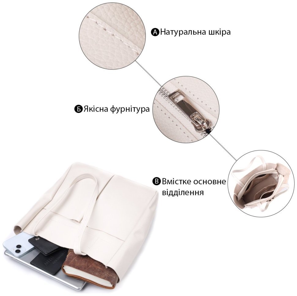 Кожаная сумка-шоппер бежевого цвета Shvigel 2422843 modnotak фото №4