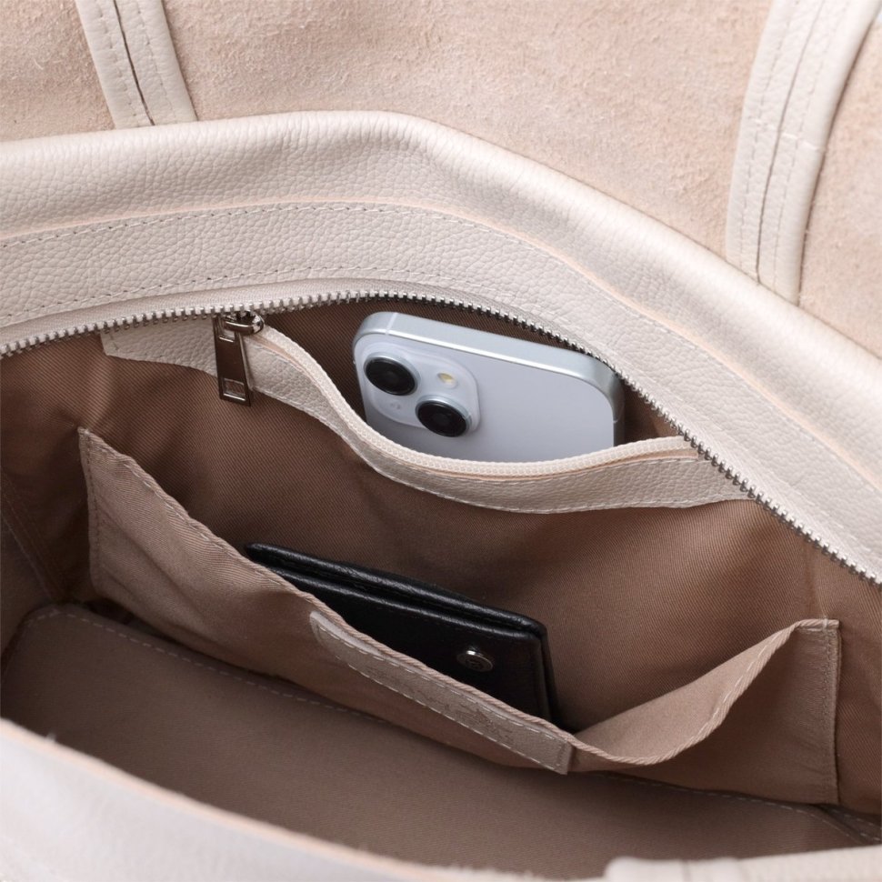 Кожаная сумка-шоппер бежевого цвета Shvigel 2422843 modnotak фото №8