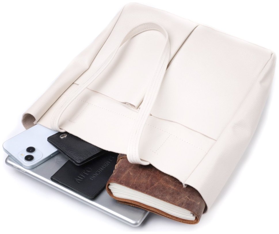 Кожаная сумка-шоппер бежевого цвета Shvigel 2422843 modnotak фото №9