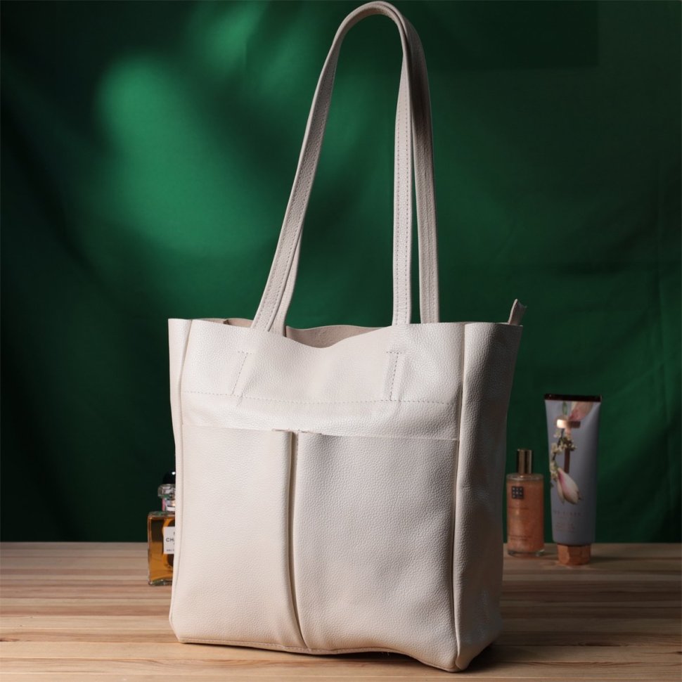 Кожаная сумка-шоппер бежевого цвета Shvigel 2422843 modnotak фото №10