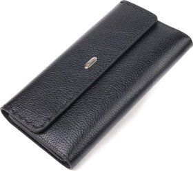 Великий жіночий гаманець із натуральної фактурної шкіри чорного кольору CANPELLINI (2421662)