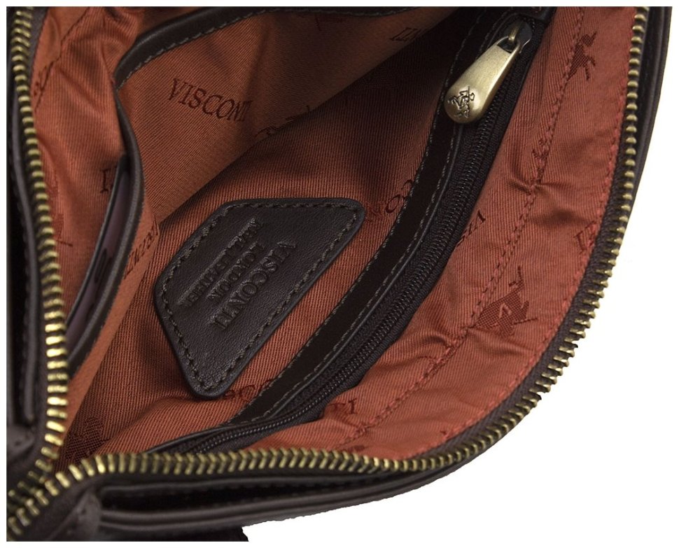 Коричнева чоловіча плечова сумка середнього розміру з високоякісної натуральної шкіри Visconti 68770