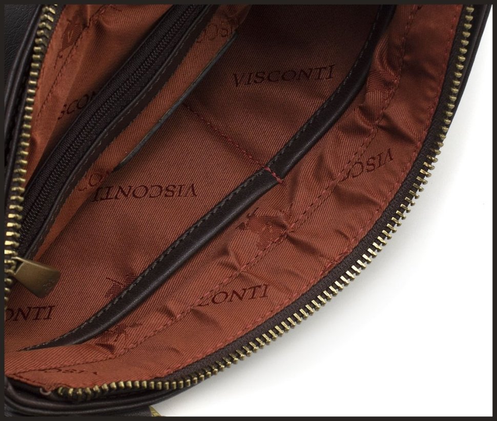 Коричневая мужская плечевая сумка среднего размера из высококачественной натуральной кожи Visconti 68770