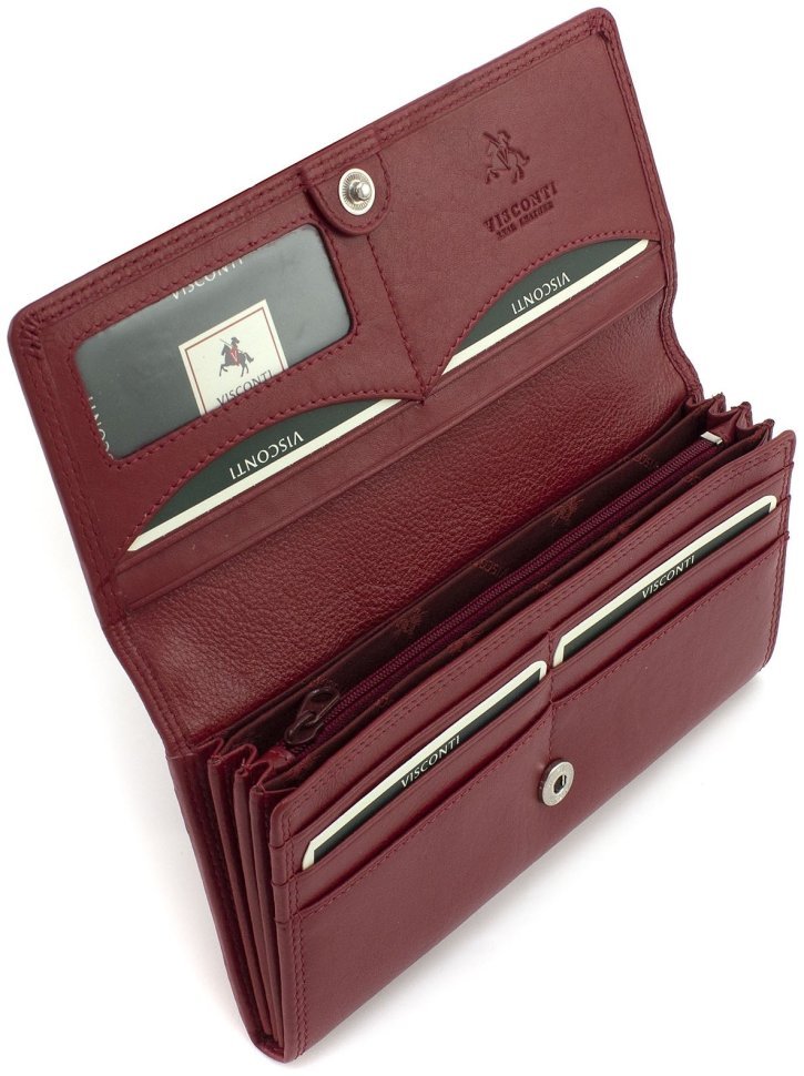Місткий жіночий гаманець із якісної натуральної шкіри червоного кольору Visconti 68870