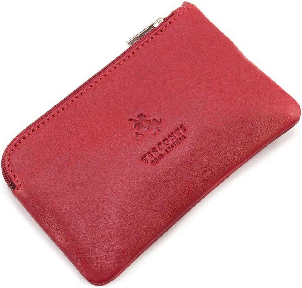 Шкіряна жіноча ключниця червоного кольору на блискавці Visconti 68970