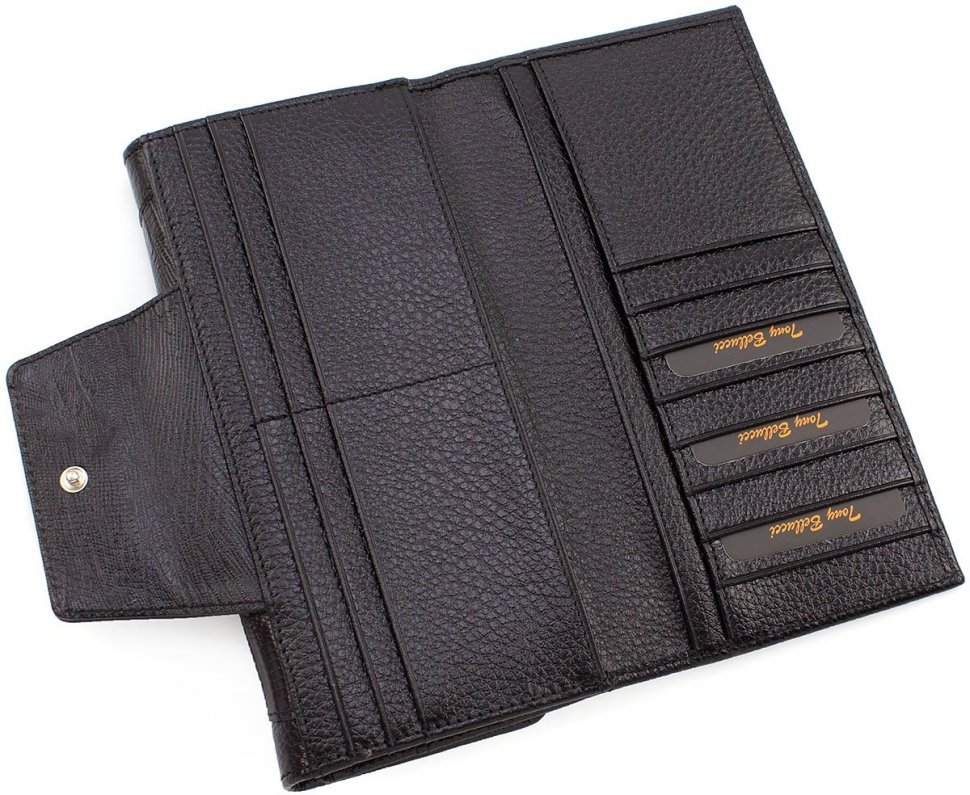 Жіночий гаманець з натуральної шкіри з вираженою фактурою чорного кольору Tony Bellucci (10884)