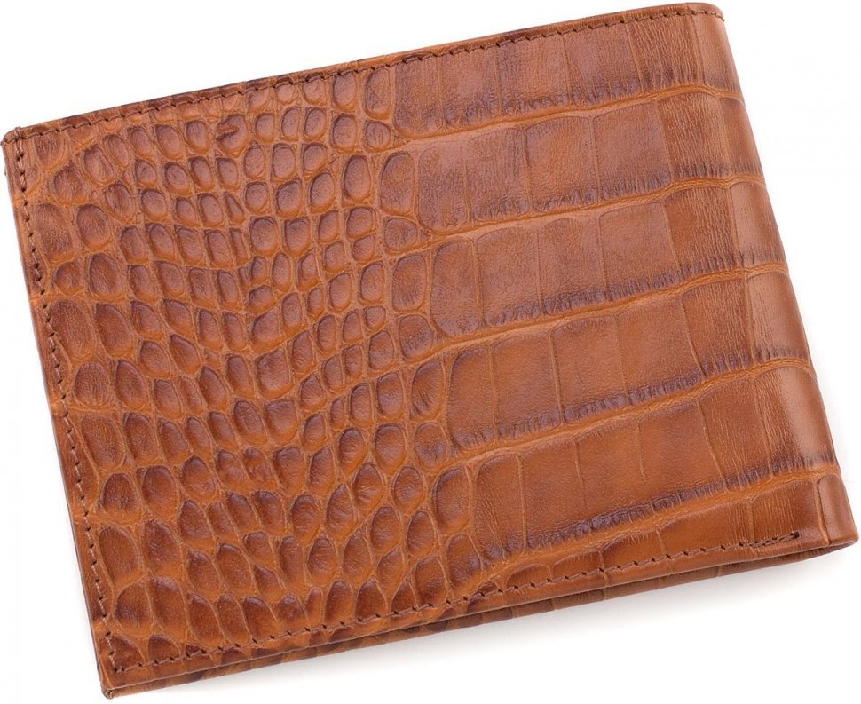 Тонке шкіряне чоловіче портмоне рудого кольору з фактурою під крокодила KARYA (15530)